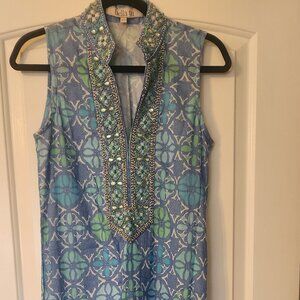 BELLA TU, Long Caftan Elise Dress with Beads.  Size:XS.  100% Cotton